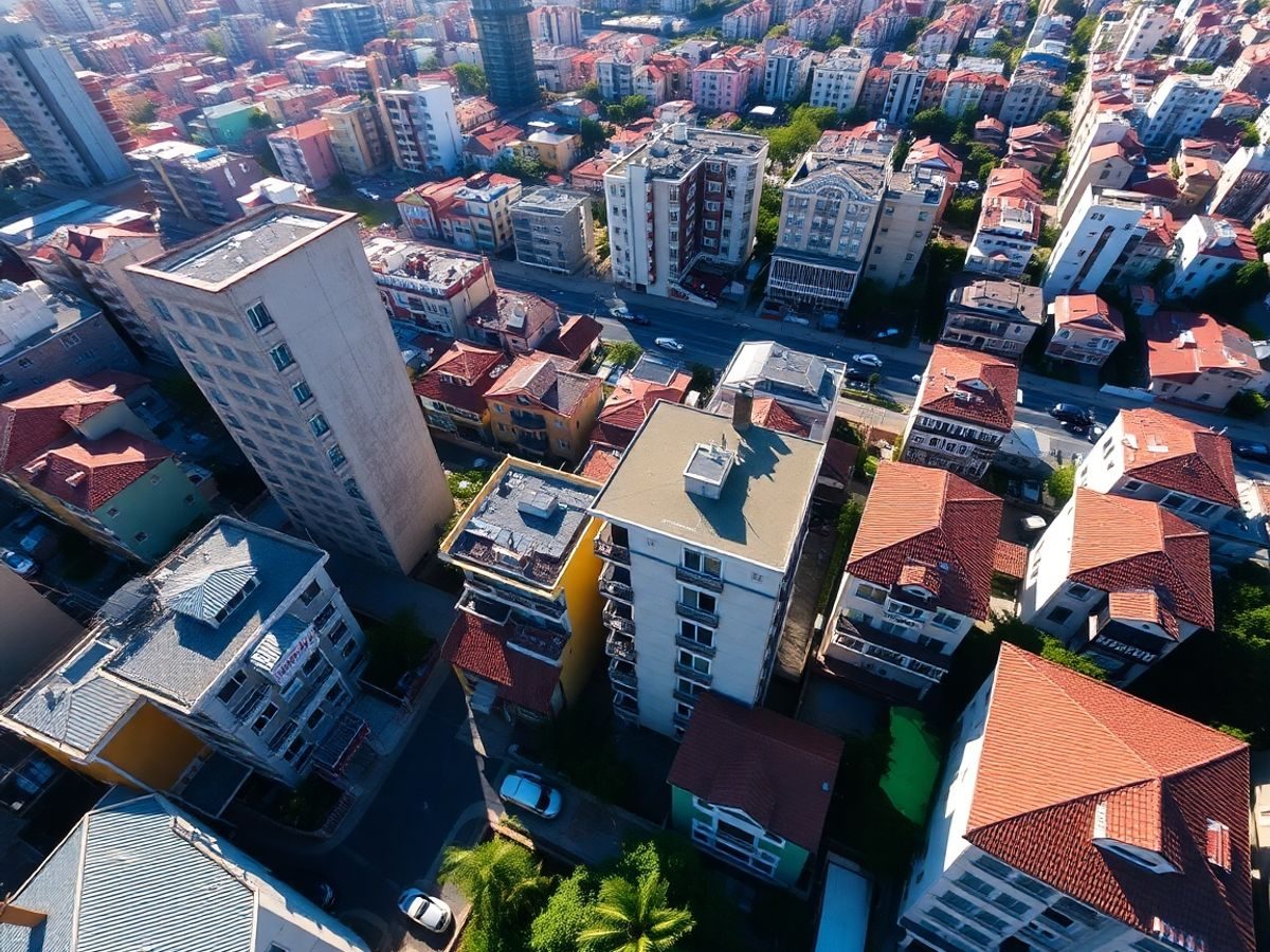 Imagini aeriene ale clădirilor dintr-un oraș vibrant.
